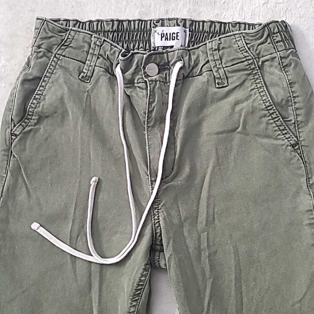 Paige Olive Green Jogger Pants Size 26 Stretch Tapered Casual Loungecore Y2K - Picture 4 of 15